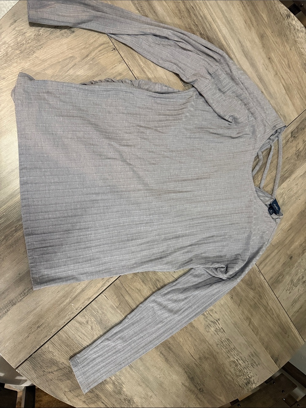 Daytrip Light Gray Ribbed Long Sleeve Top with Strappy Back